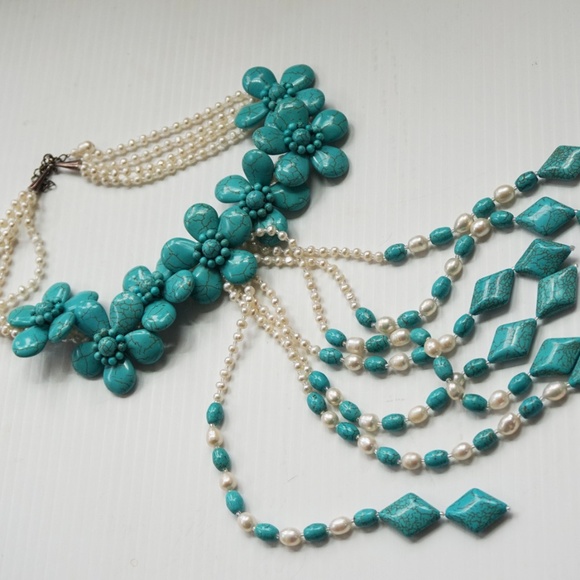 TURQUOISE PEARL UNIQUE NECKLACE WOMEN GIFT